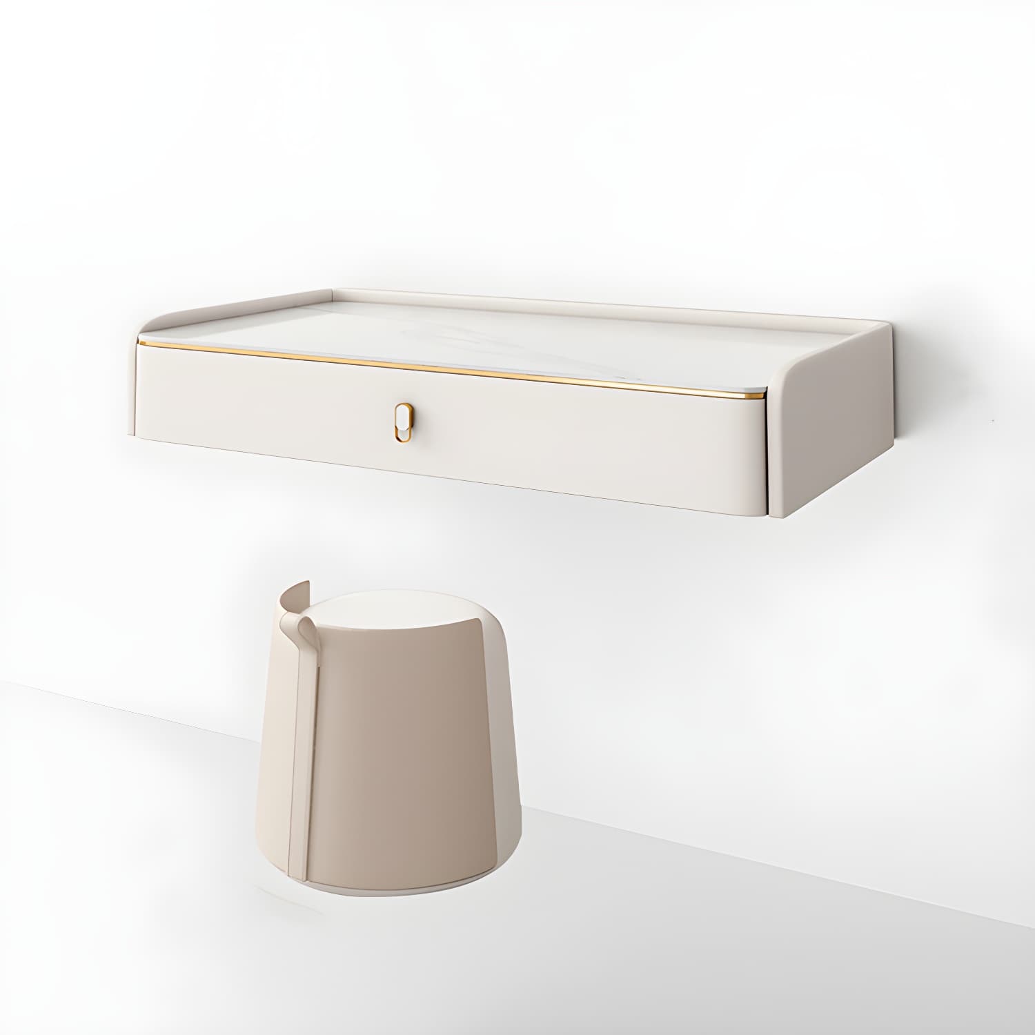 Glam Style Off-white Slate Countertop Wall Mounted with 1/2 Drawer Dresser thumbnail 11