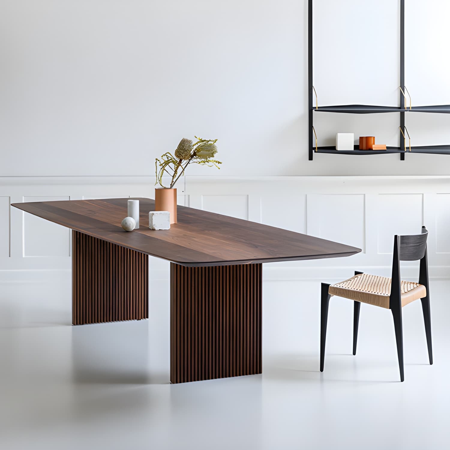 Pine Solid Wood Dining Site Table Modern Rectangle Double Pedestal Dining Table thumbnail 5