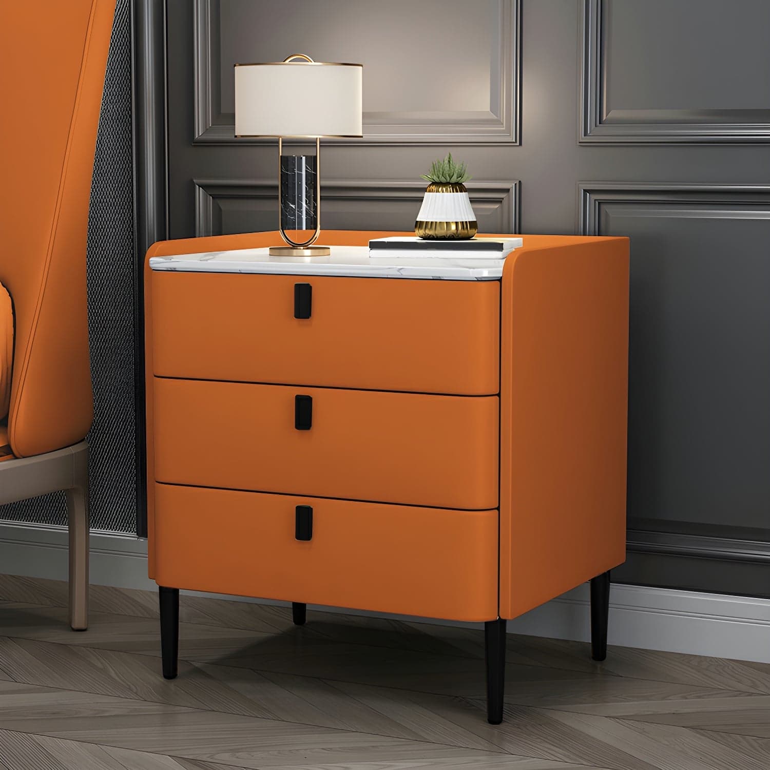 Glam Style Sintered Stone Top Drawer Storage Nightstand for Bedroom thumbnail 15