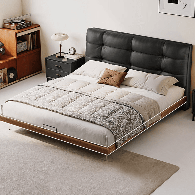 Solid Color Platform Bed with Natural Wood Frame and Button-tufted Design for Living Room thumbnail 8