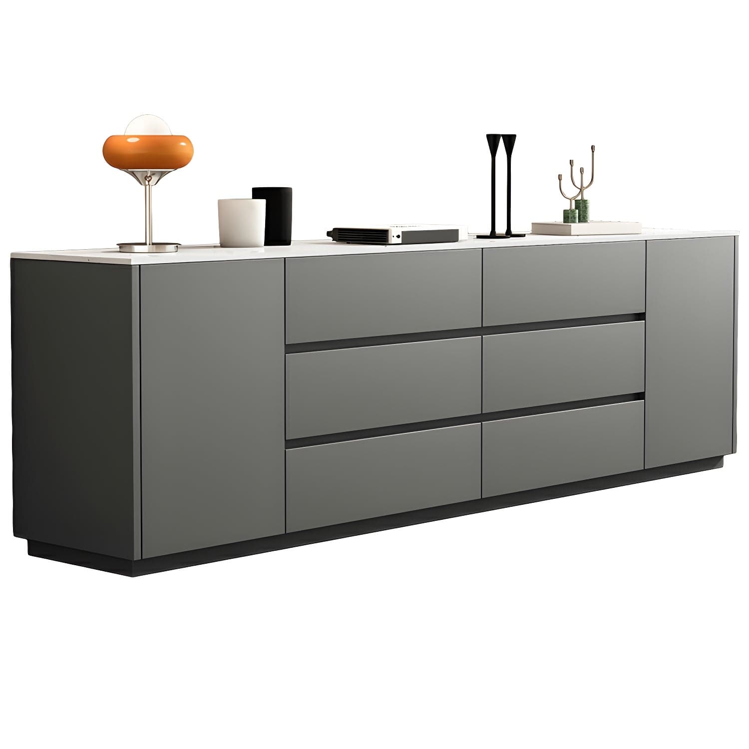 Modern Stone TV Stand with 6 Drawers and 2 Cabinets - Sleek and Stylish Design thumbnail 6