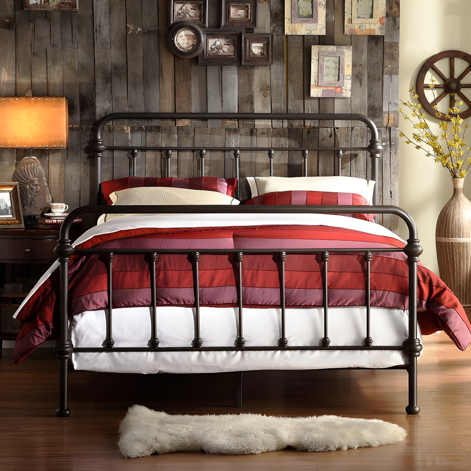Industrial 45.27" High Bed Iron Bed with Rectangular Headboard thumbnail 3