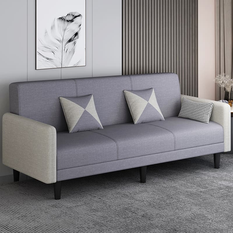 Convertible Sofa in Gray/Cerulean/Off-White with Armrest and 3 Pillows thumbnail 2