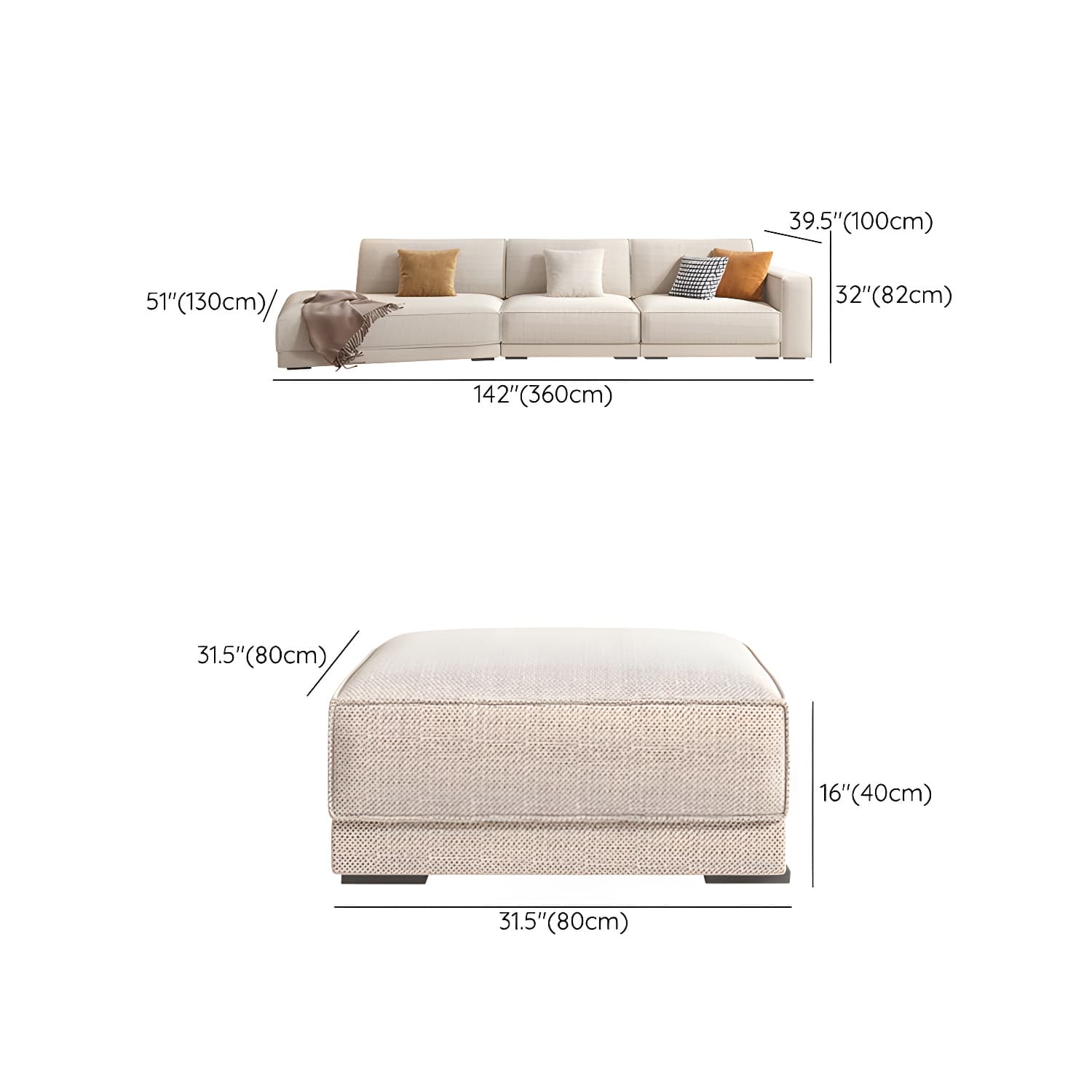 Modern Beige Linen L-Shape Sofa Chaise with Square Arm in Wood Frame thumbnail 27