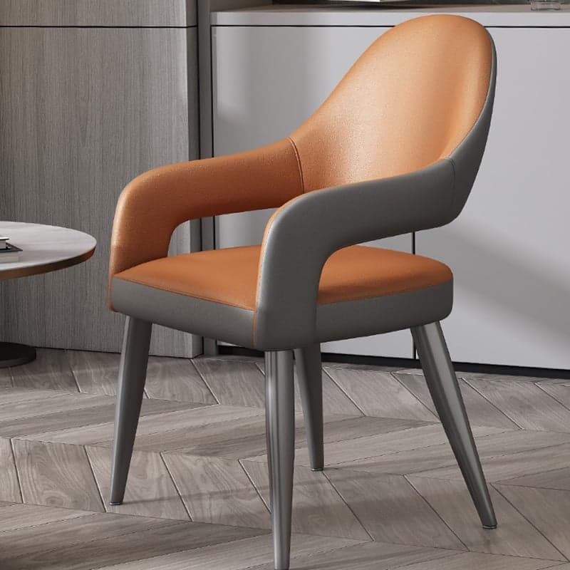 Faux Leather Arm Chair with Standard Back and Metal Legs in Gray for Kitchen & Dining thumbnail 5