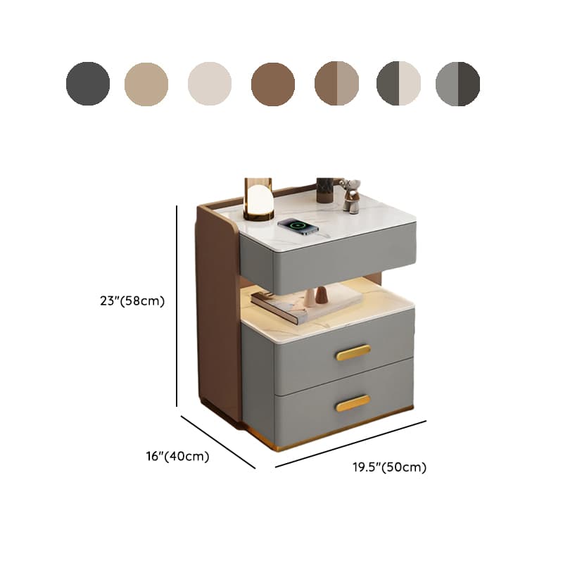 Postmodern Bedside Cabinet Nightstand with 2 Shelves and Sintered Stone Countertop thumbnail 15