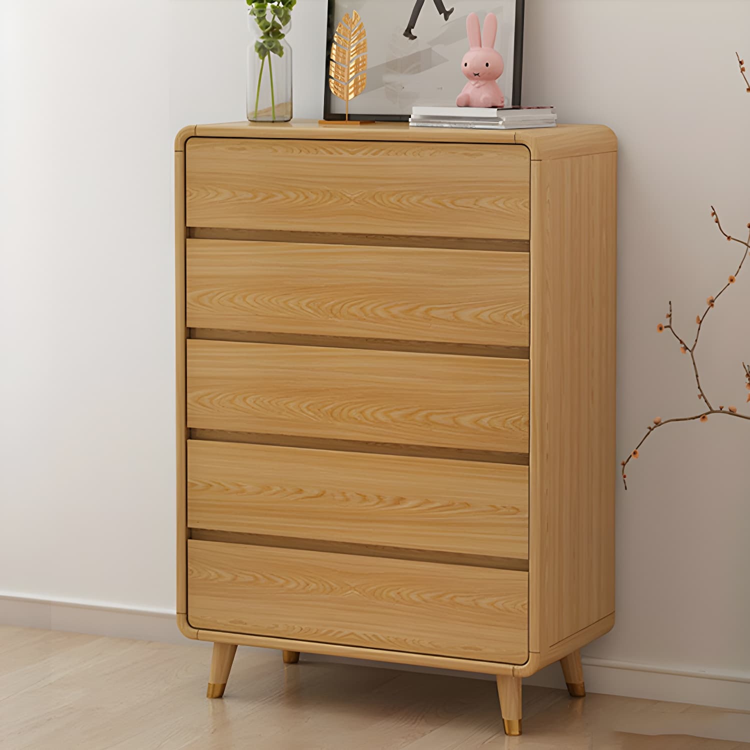 Modern Solid Wood Dresser with Narrow Profile and Drawers in Natural Finish thumbnail 17