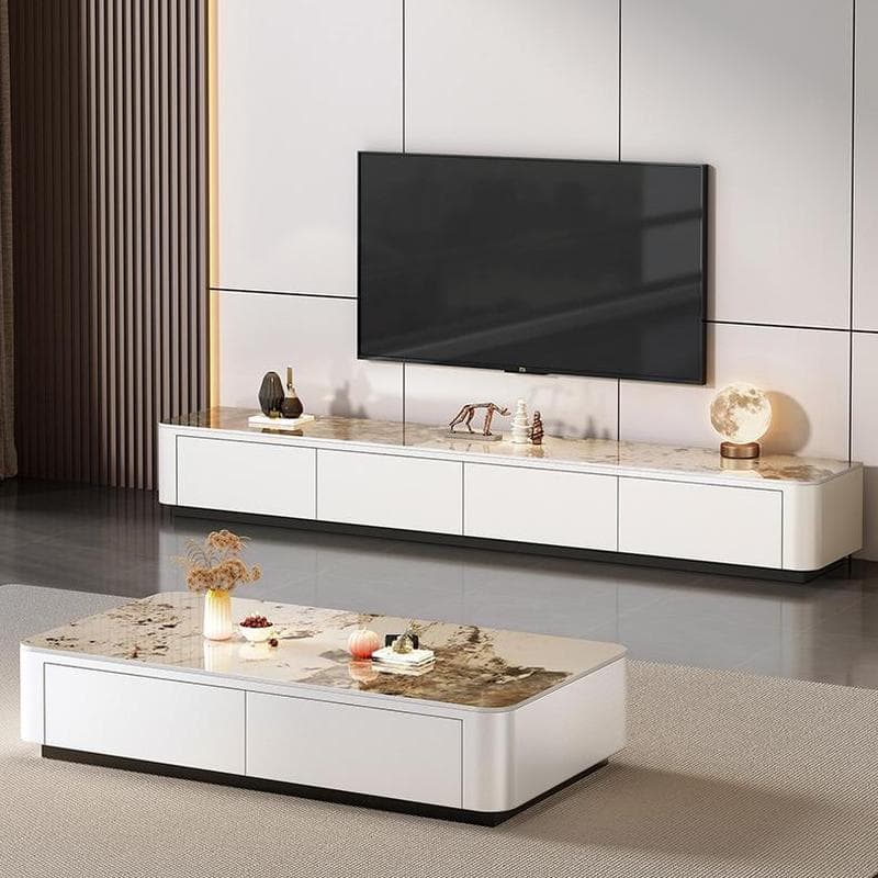 Modern Style Stone Top Steel Base Block Coffee Table with 4 Drawers Rectangular Shape thumbnail 3