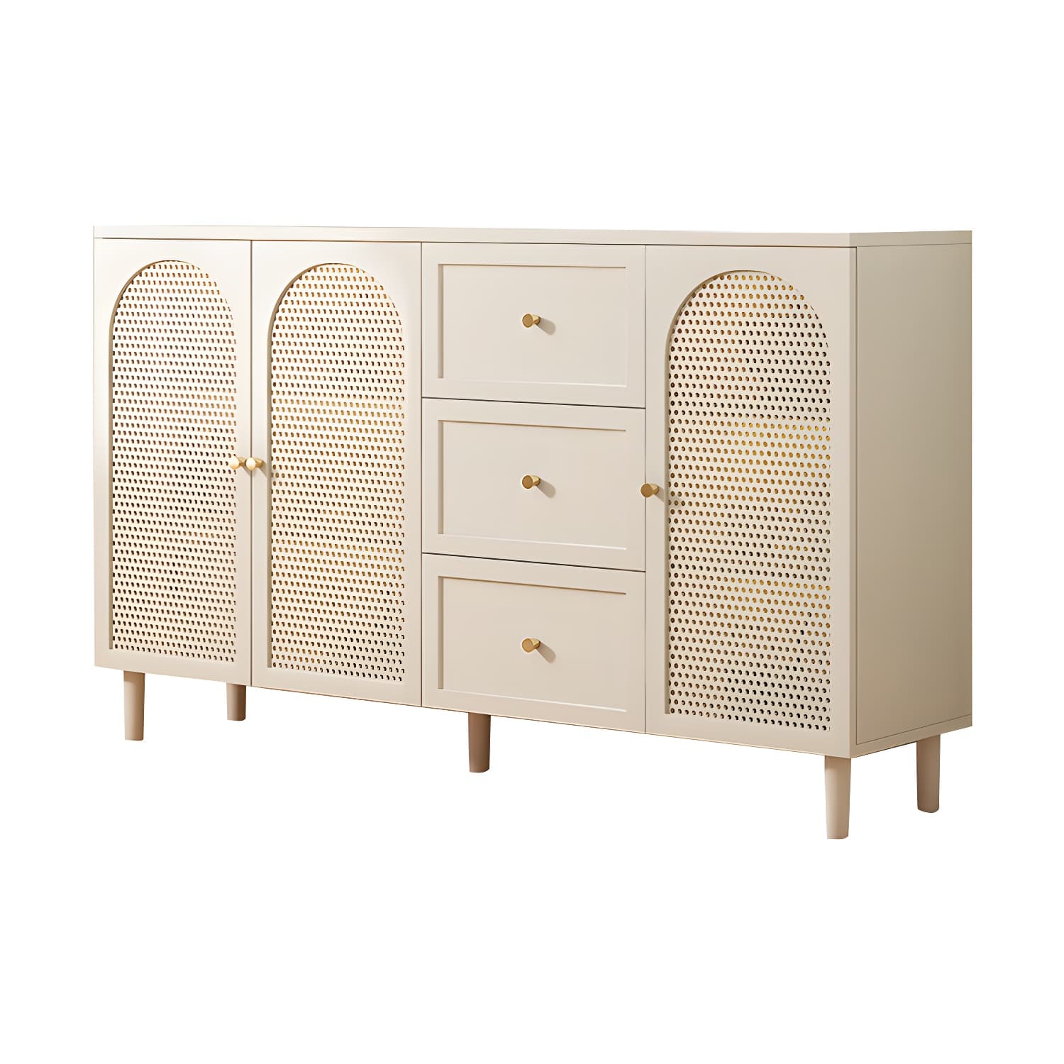 White Modern Wood Sideboard Credenza with Cabinets and Shelves Included thumbnail 8