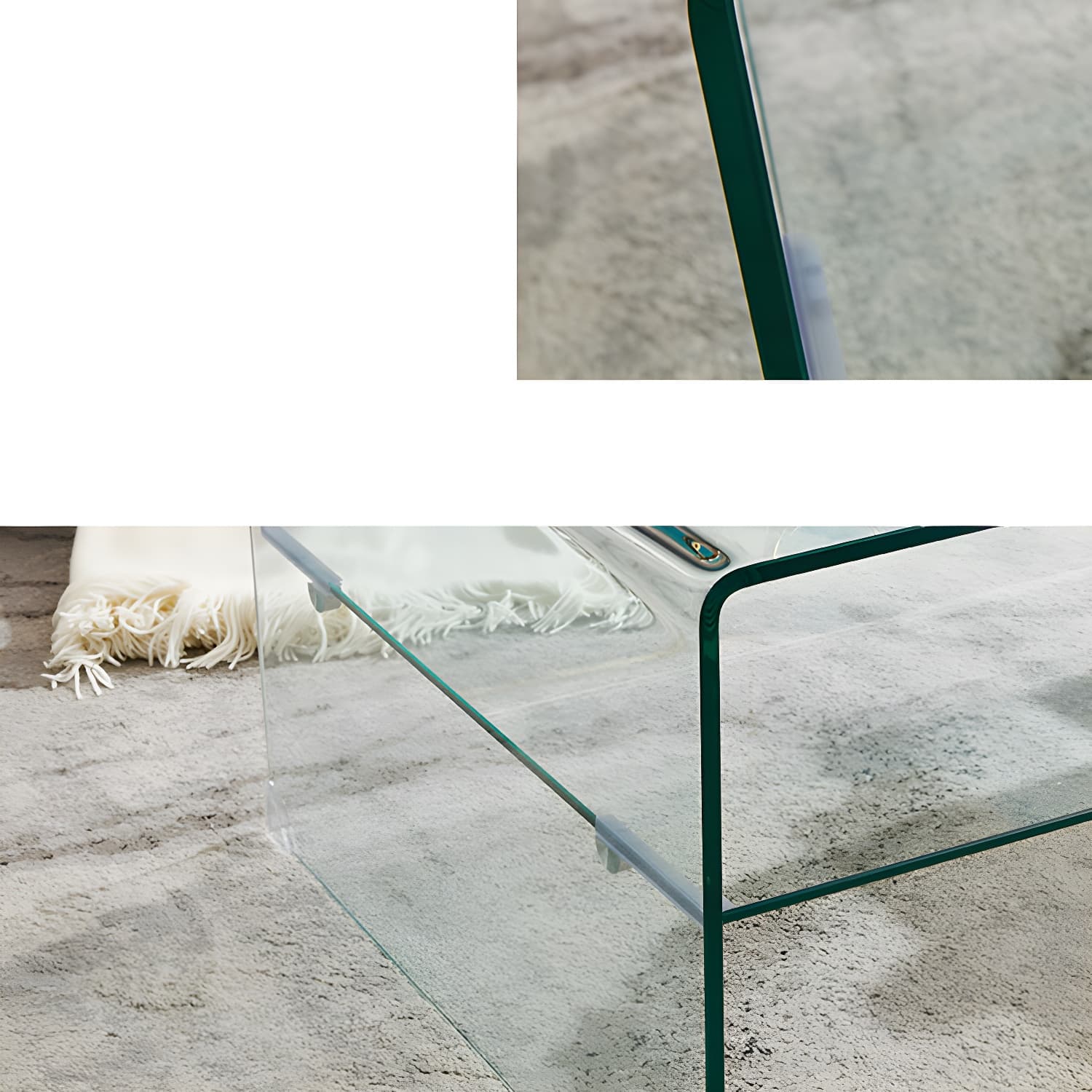Modern Rectangle Glass Coffee Table Sled Base Cocktail Table with Shelf thumbnail 6