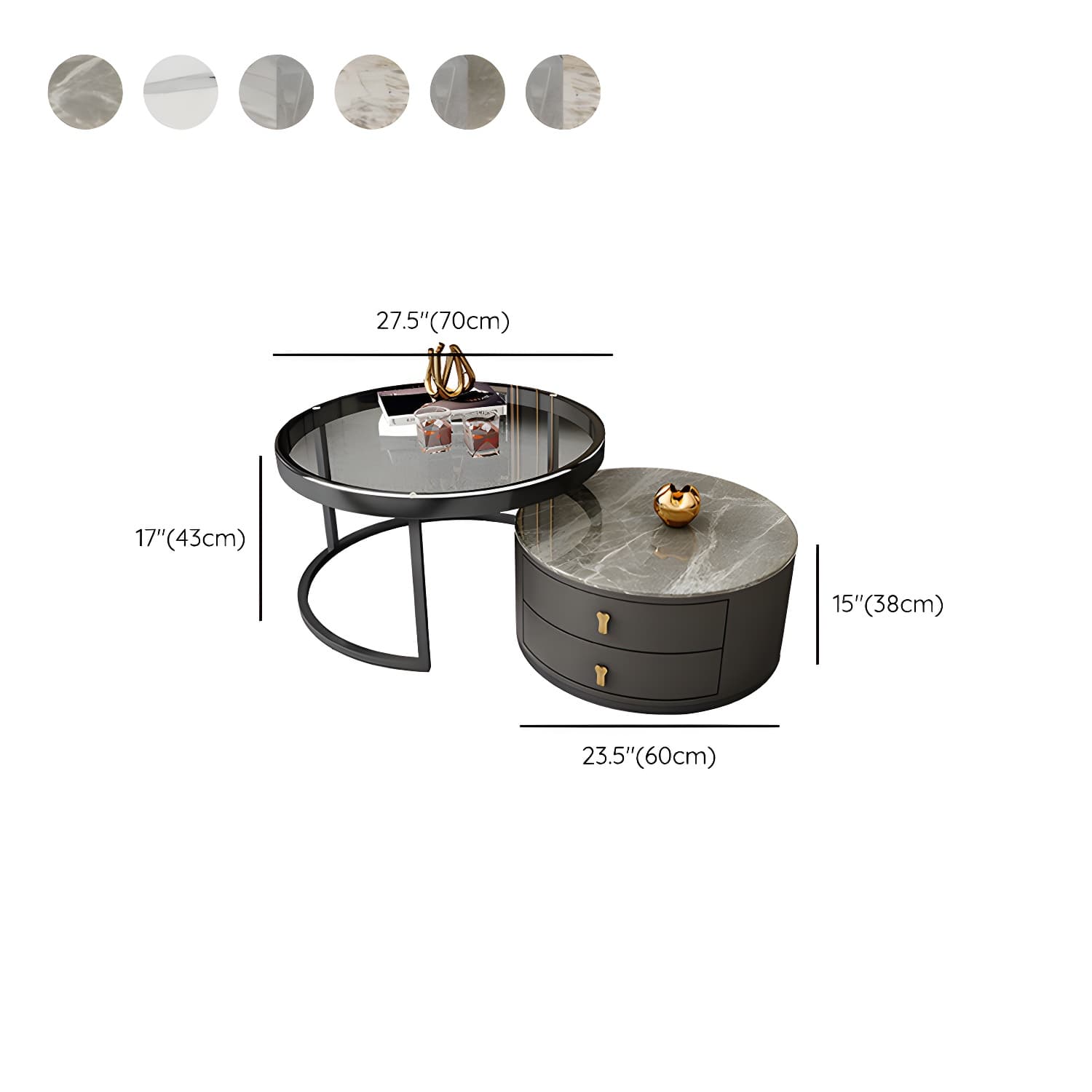 Modern Coffee Cocktail Table Round Nesting Coffee Table Set with Drawer thumbnail 16