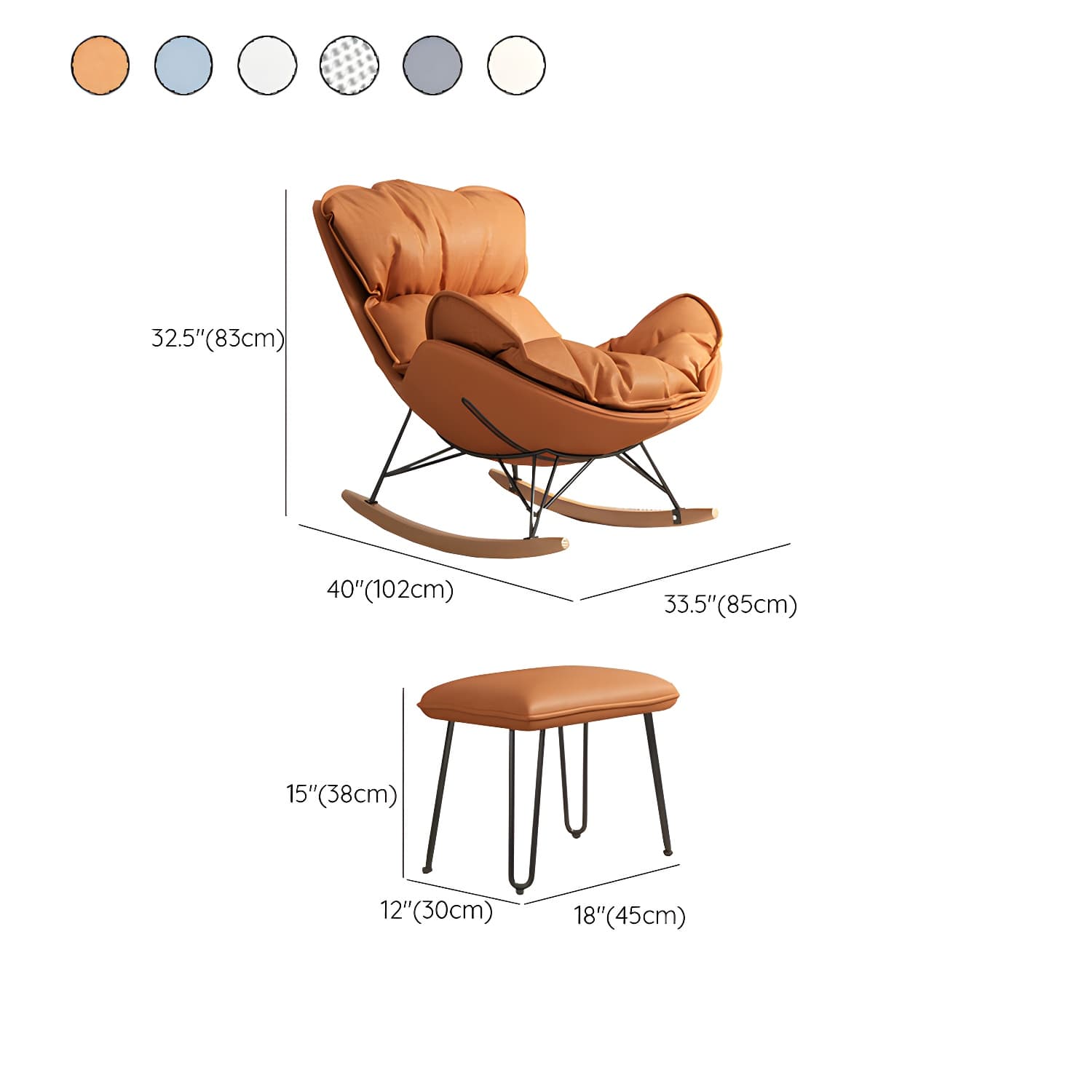 Modern Metal Rocking Chair with Upholstered Seat - Brown Legs, Removable Cushions thumbnail 18