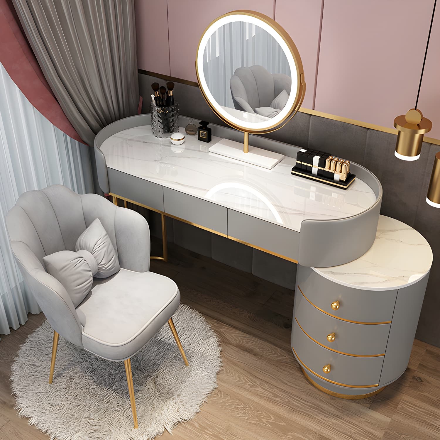 Glam Dressing Table Storage Box with Makeup with Drawers for Bedroom thumbnail 7