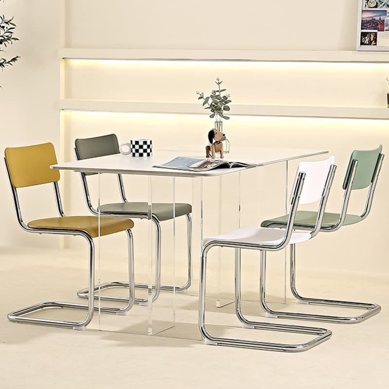 Cantilever Stable Armless Chair with Foot Pads, Open Back and Metal Base in a Modern Style thumbnail 7