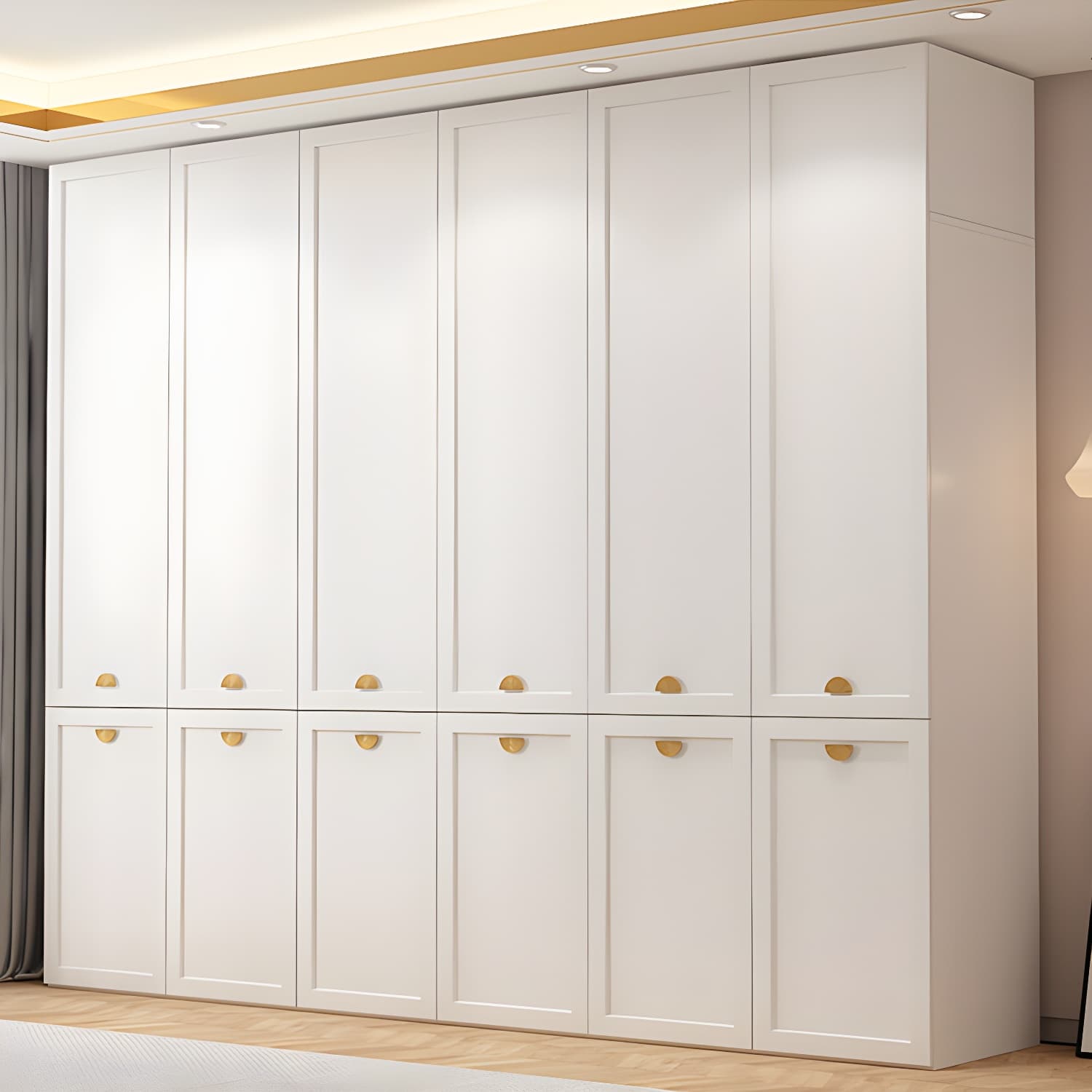 Modern Solid Color Shelves Hinged Doors Cloth Rod Included Cabinet in Beige thumbnail 13