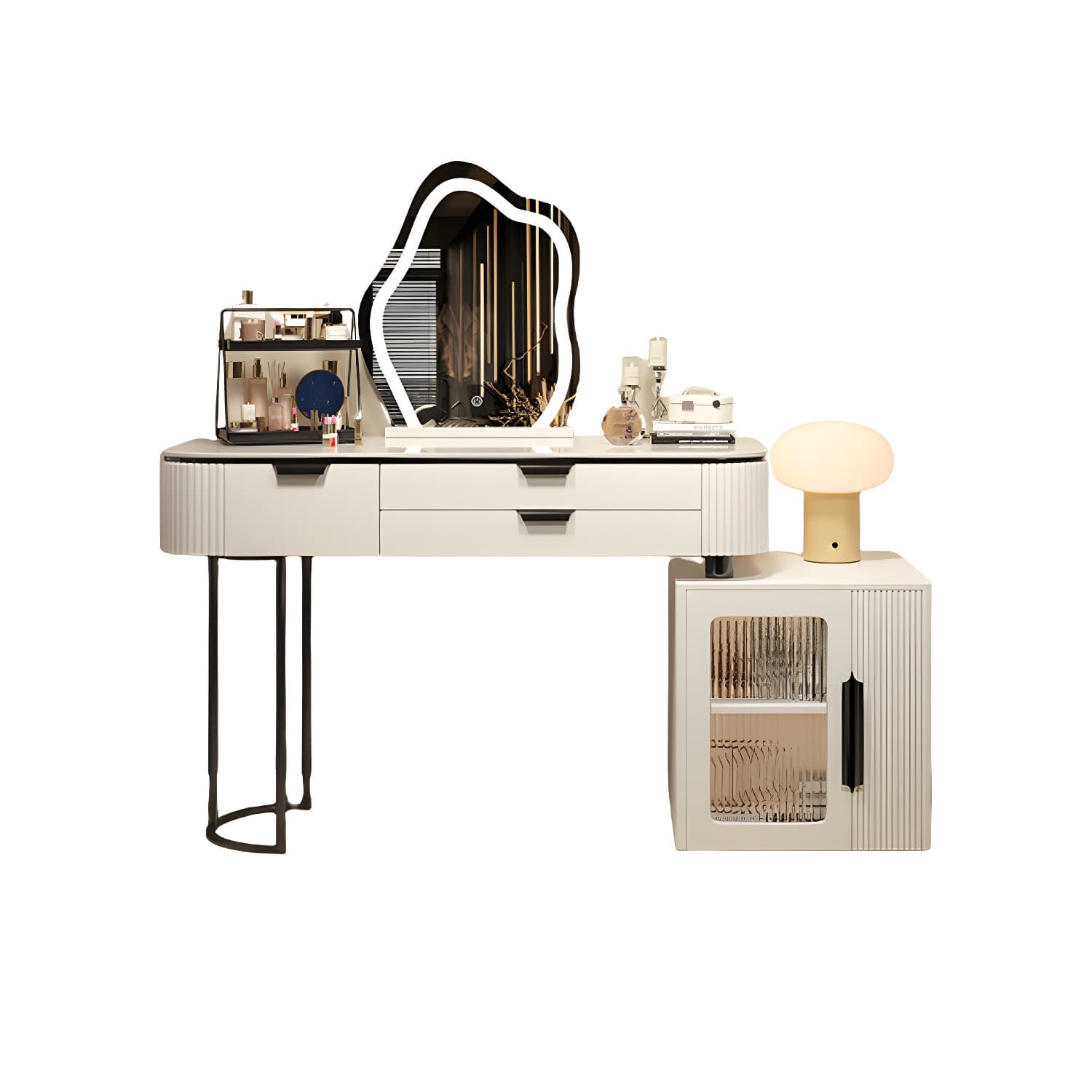 Contemporary Stone Top Vanity Table Set with Mirror and Stool Glam Slate Dressing Table thumbnail 10