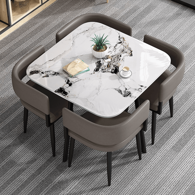Circular Dining Table Set with a Slate Tabletop in White/Gray/Coal, Back and Cushion Chair for Dining Table for 4 in a Simple Style thumbnail 12