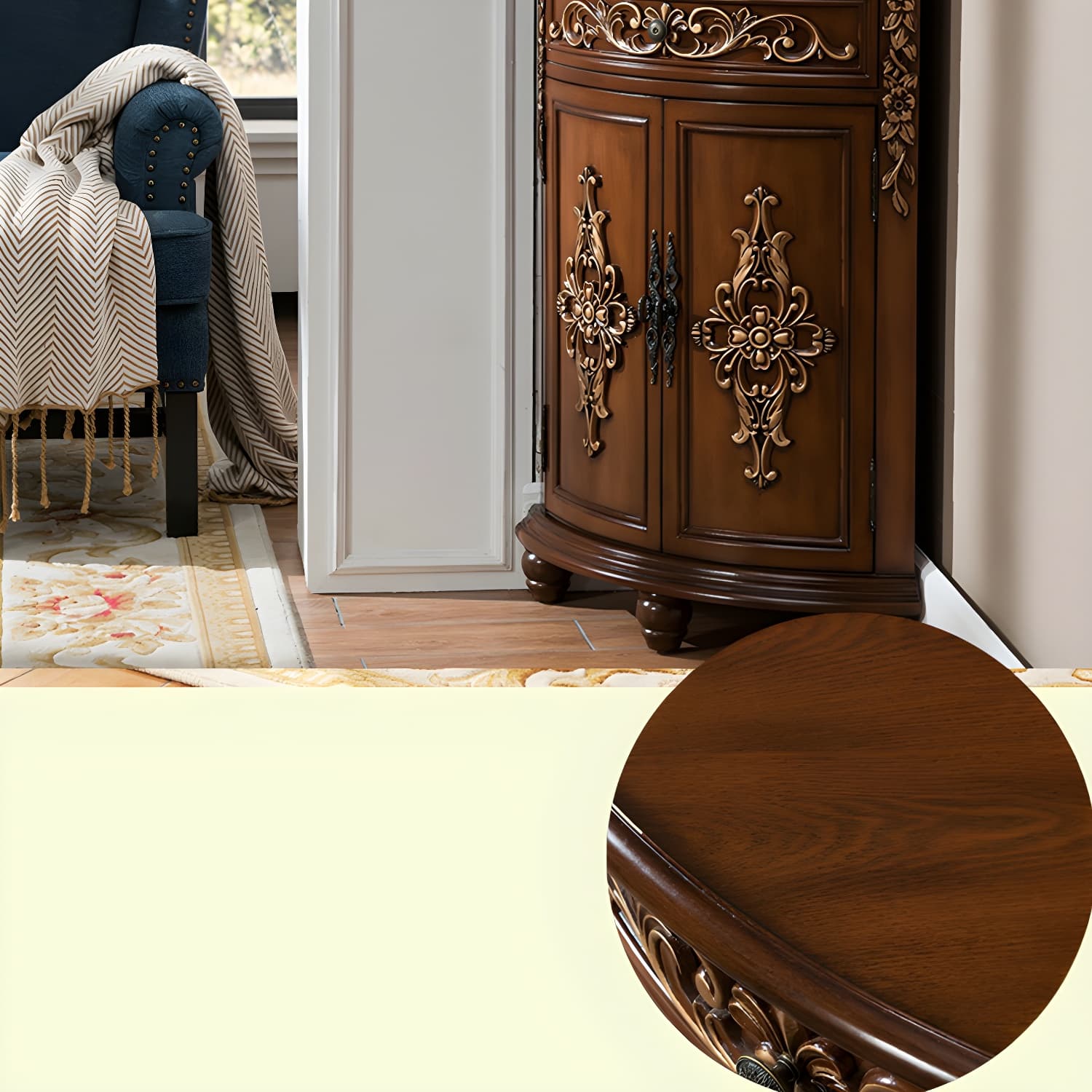 Traditional Bar Pulls Solid Wood Corner Accent Cabinet with Doors thumbnail 13