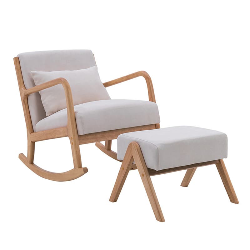 Indoor Use White Cotton Stationary Rocking Chair with Back & Arm thumbnail 7