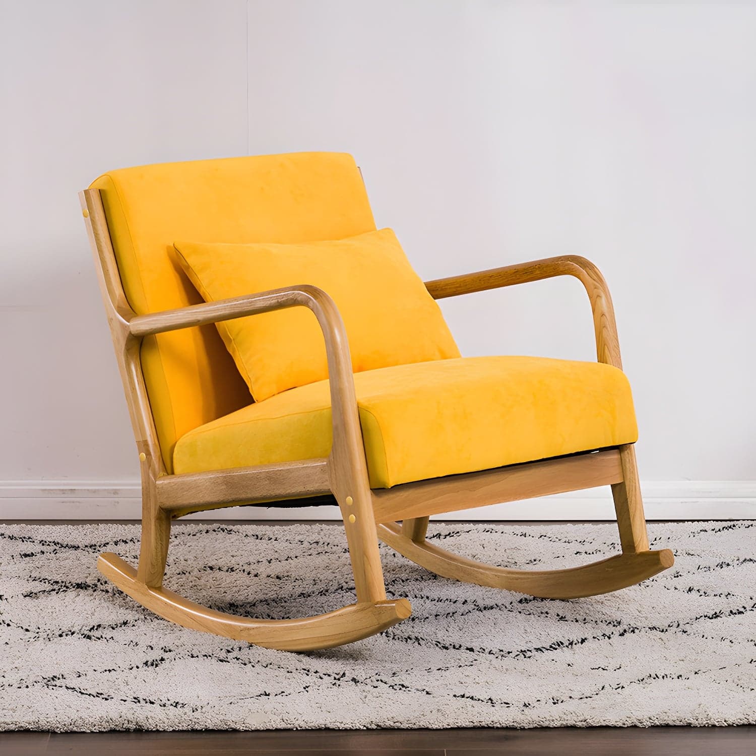 Modern Upholstered Rocking Chair with Natural Wood Legs and Recessed Back Cushion thumbnail 10