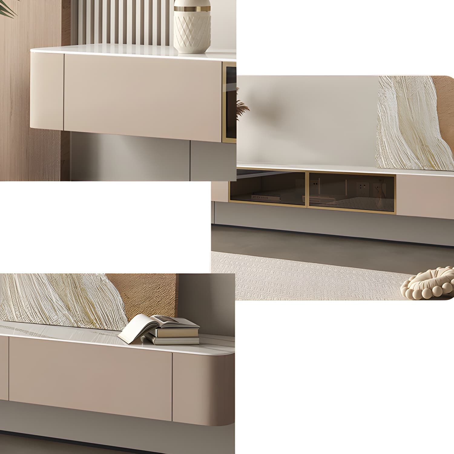 Brown Modern TV Stand with Floating Mount Design, Drawers, and Cable Management thumbnail 8