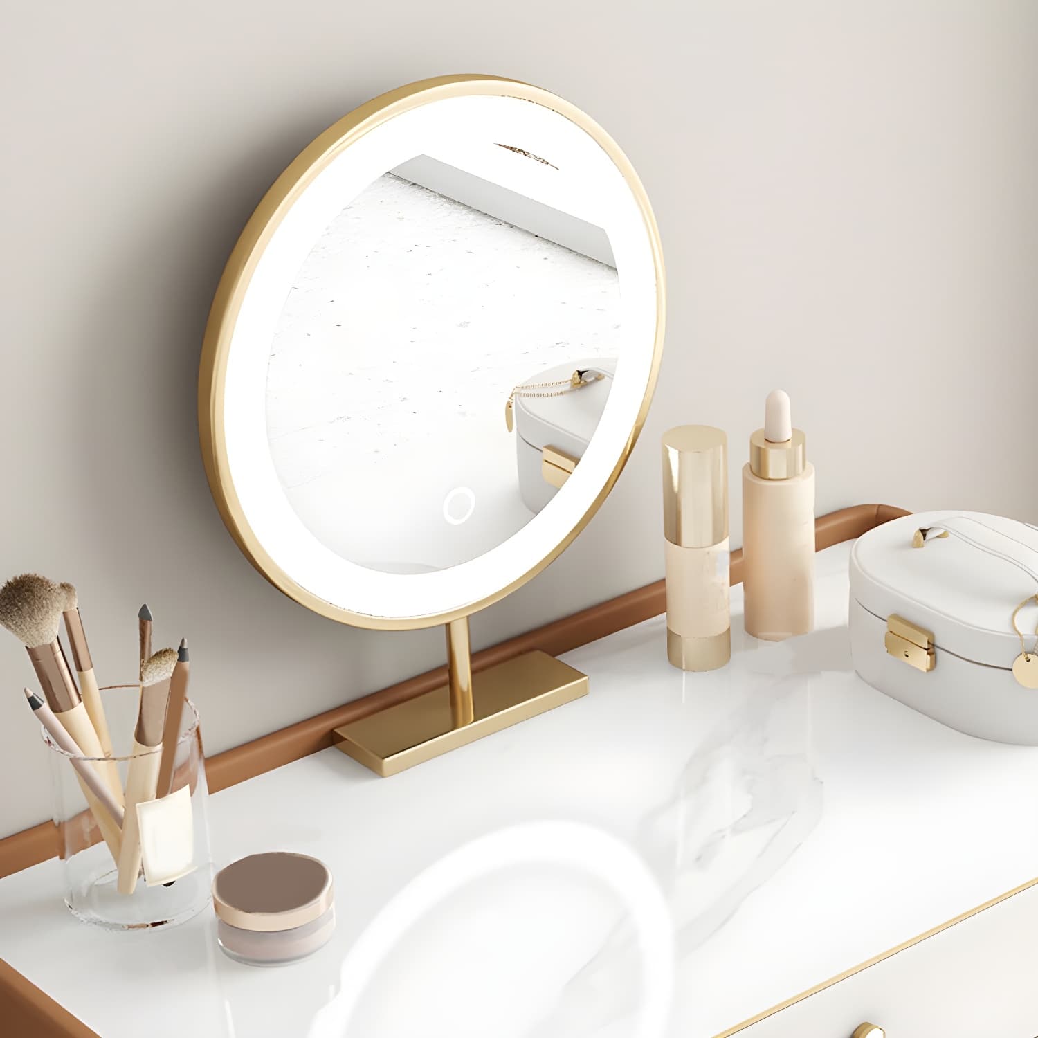 Glam Style Off-white Slate Countertop Wall Mounted with 1/2 Drawer Dresser thumbnail 6