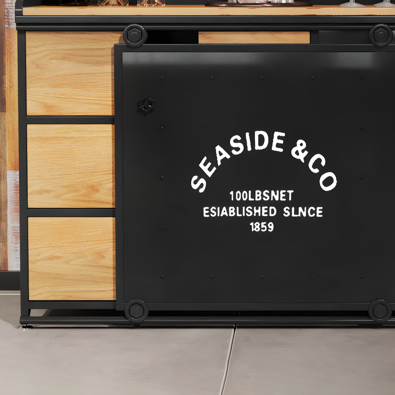 Industrial Metal Sideboard with Drawers, Cabinets, and Open Storage - 3 Drawers, 1 Interior Shelf thumbnail 12