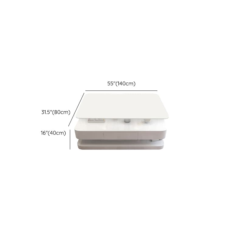 White Modern Coffee Table with Rectangular Wood Top & Block Base thumbnail 20