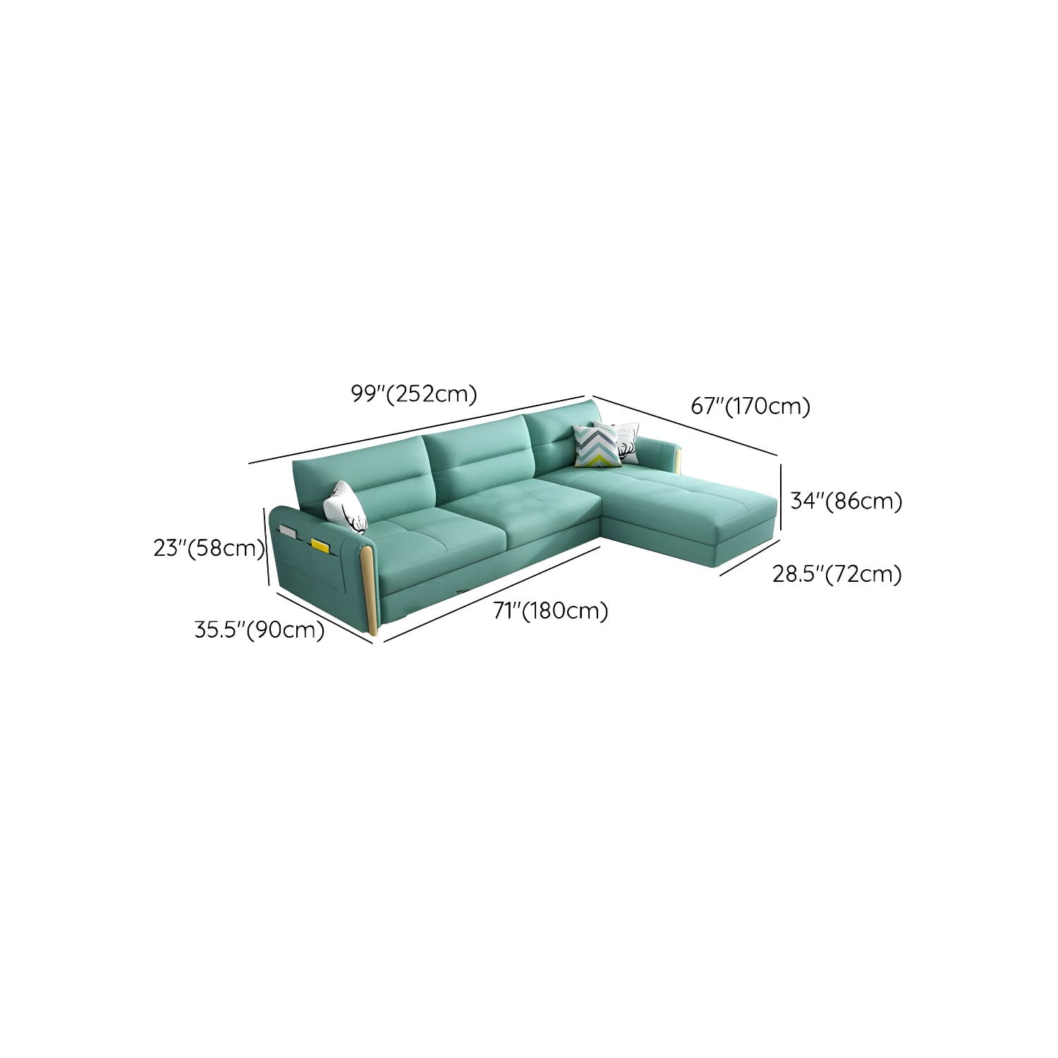Grey Green Sectional Sofa with Under Seat Storage for Home and Room thumbnail 17