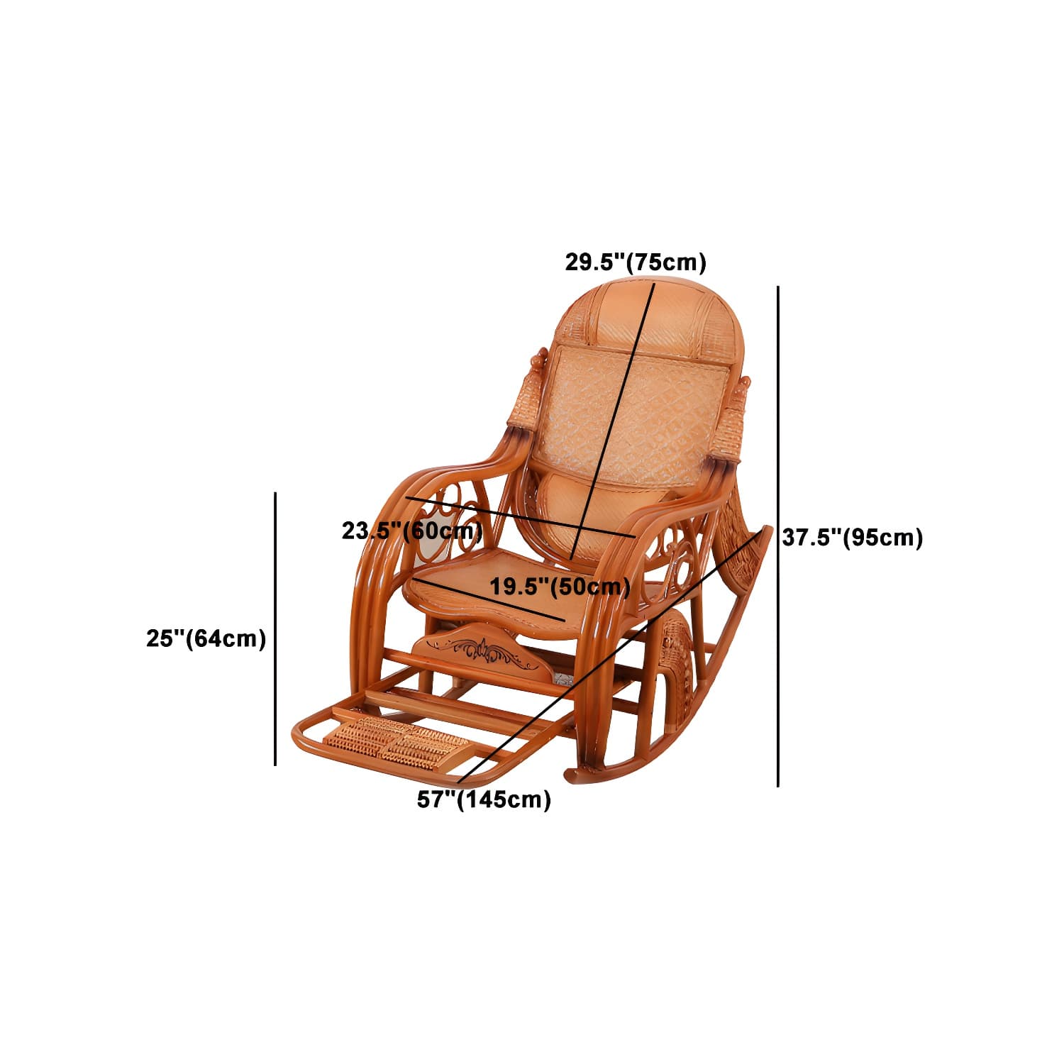 Traditional Spindle Rocking Chair Tobacco Finish with Pillow Rocker Chair Wicker thumbnail 18
