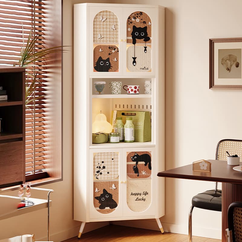 Modern Simple Style Nook Accent Cabinet with Closet, Metal Countertop, Glazed Door, Cabinet Knobs in Chalk thumbnail 4