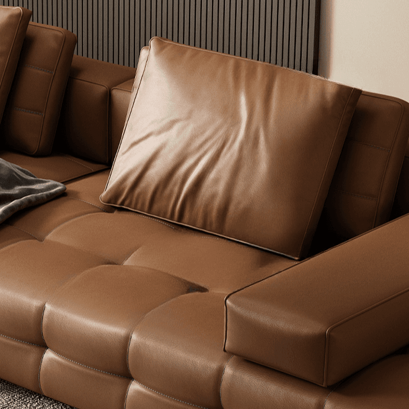 Tear Resistant Standard Sofa in Coffee Leather with 4 Pillows thumbnail 5