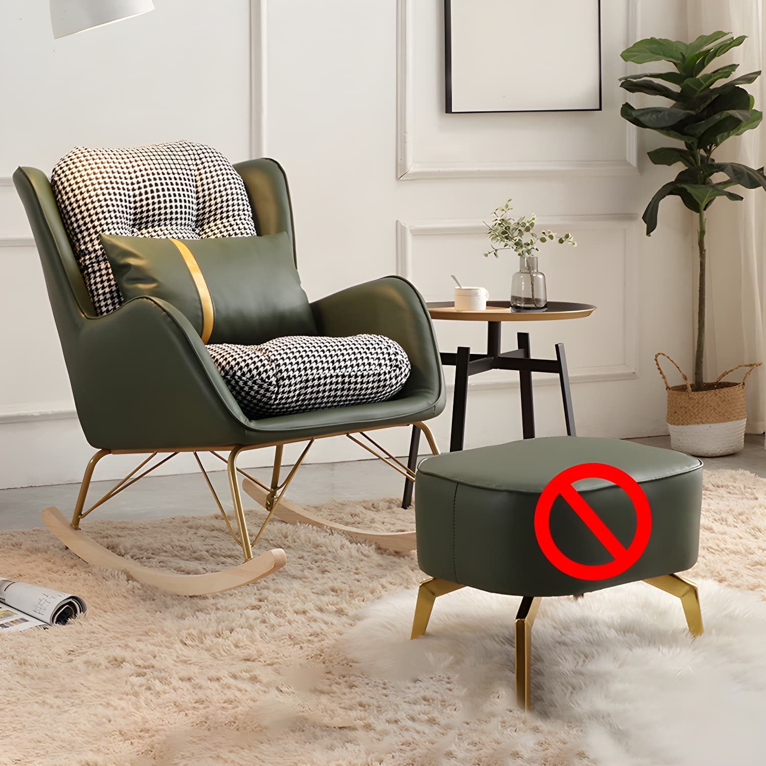 Contemporary Rocking Chair Rubber Wood Frame Wing Chair Back Indoor Rocking Chair thumbnail 3
