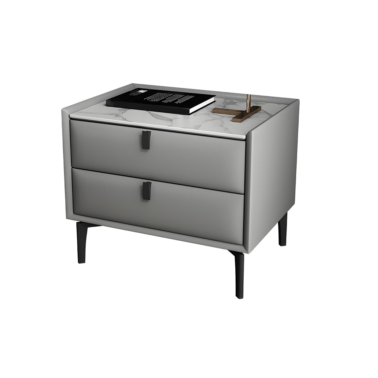 Solid Wood Bedside Table, Modern 2 - Drawer Stone Top Nightstand thumbnail 15