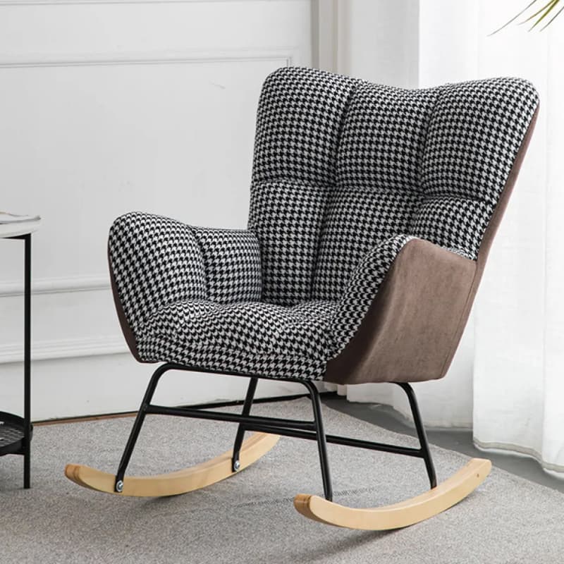 Midnight Black/Olive Green/Lemon Color Ergonomic Stationary Rocking Chair Couch with Rear & Round Arm thumbnail 3
