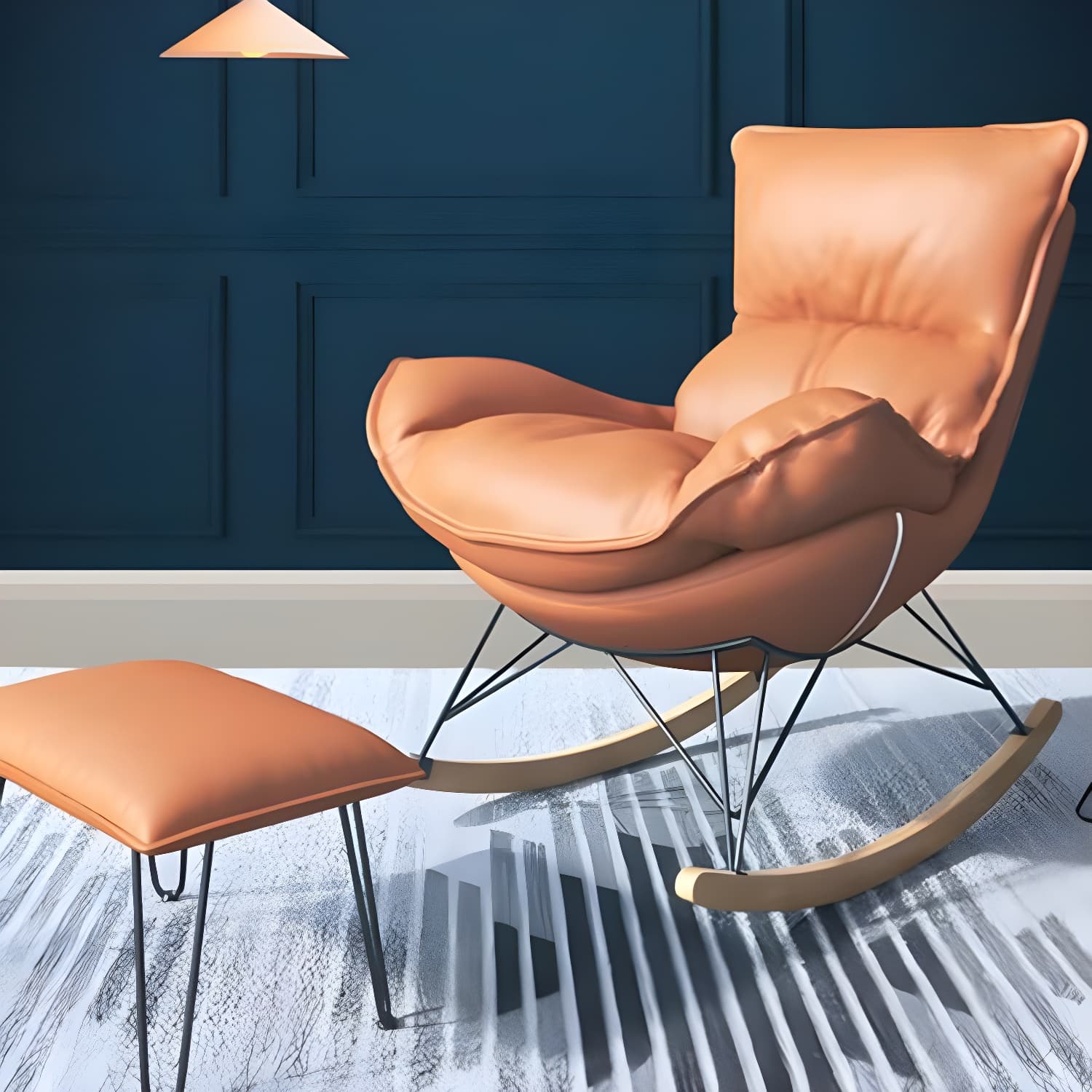 Contemporary Rocking Accent Chair Antique Finish Rocking Chair with Ottoman thumbnail 16