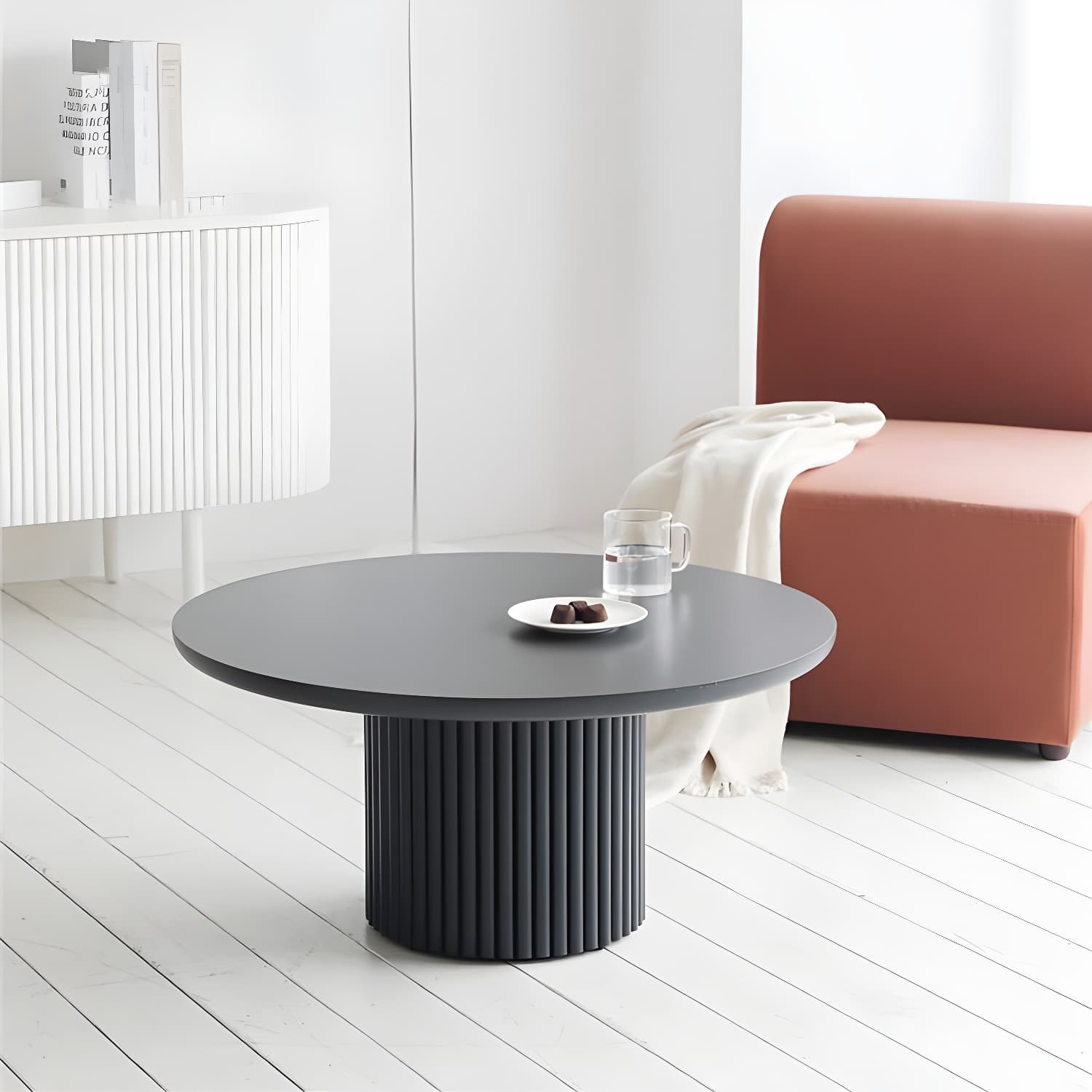 Glam Pedestal Coffee Table Wood Round Cocktail Table for Living Room thumbnail 14