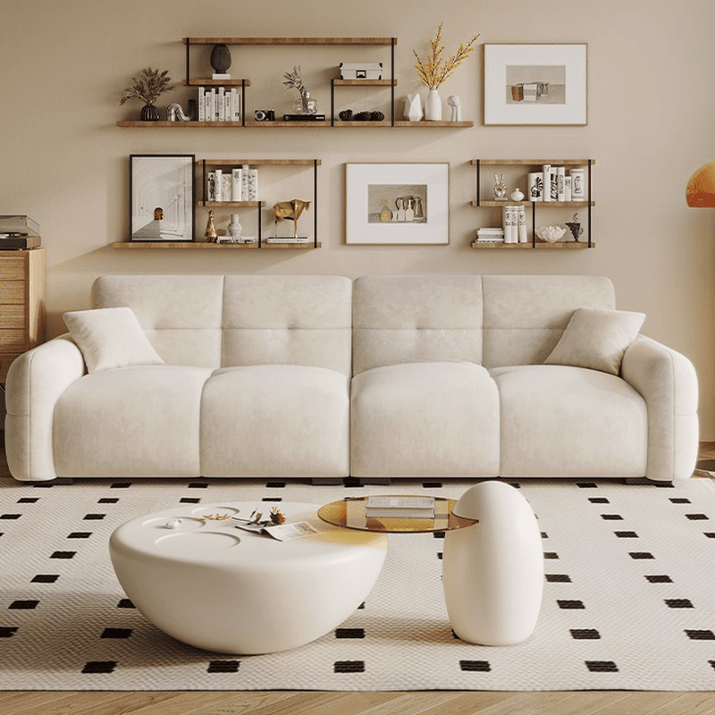Modish Solid Color Stain Resistant Standard Sofa in Grey/Rose/Emerald Green with 4-seater/5 Person/6-Seater and 2 Pillows thumbnail 7