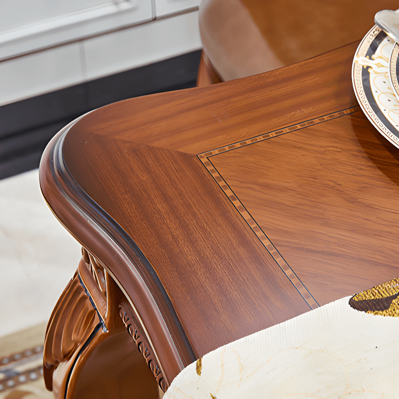 Retro Rectangular Brown Solid Wood Dining Table Set with Four Legs and Fixed Table thumbnail 8