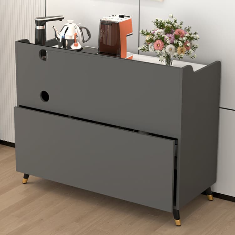 Contemporary Wood Sideboard Credenza with Stone Countertop and Drawers Included thumbnail 7