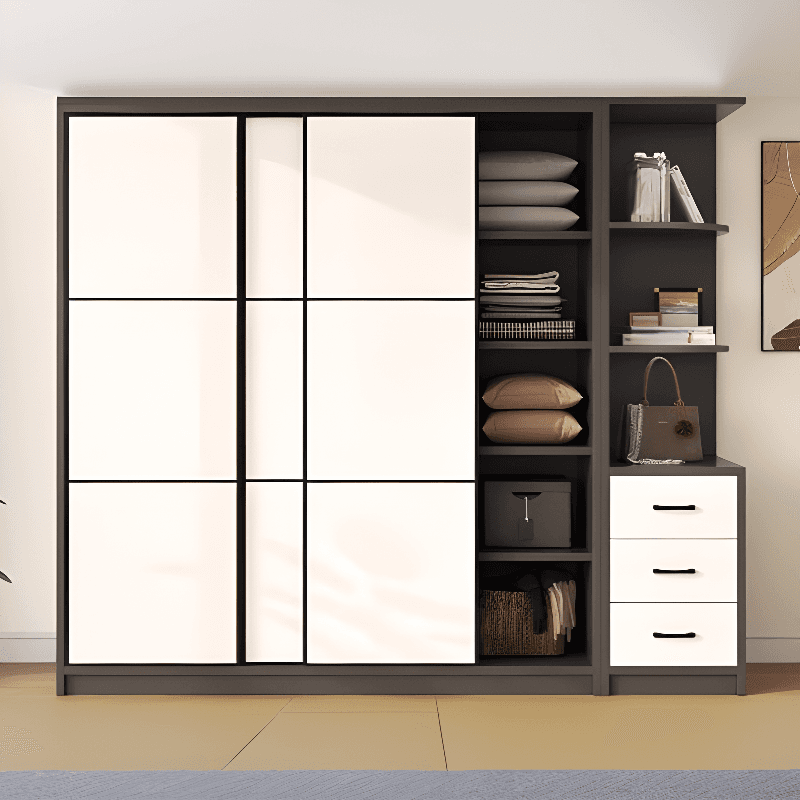 Detached Timber Gray Wardrobe Armoire with Soft Close Door, Interior Shelves and Hanging Rod, Soft Close Drawer Included/Not Included thumbnail 4