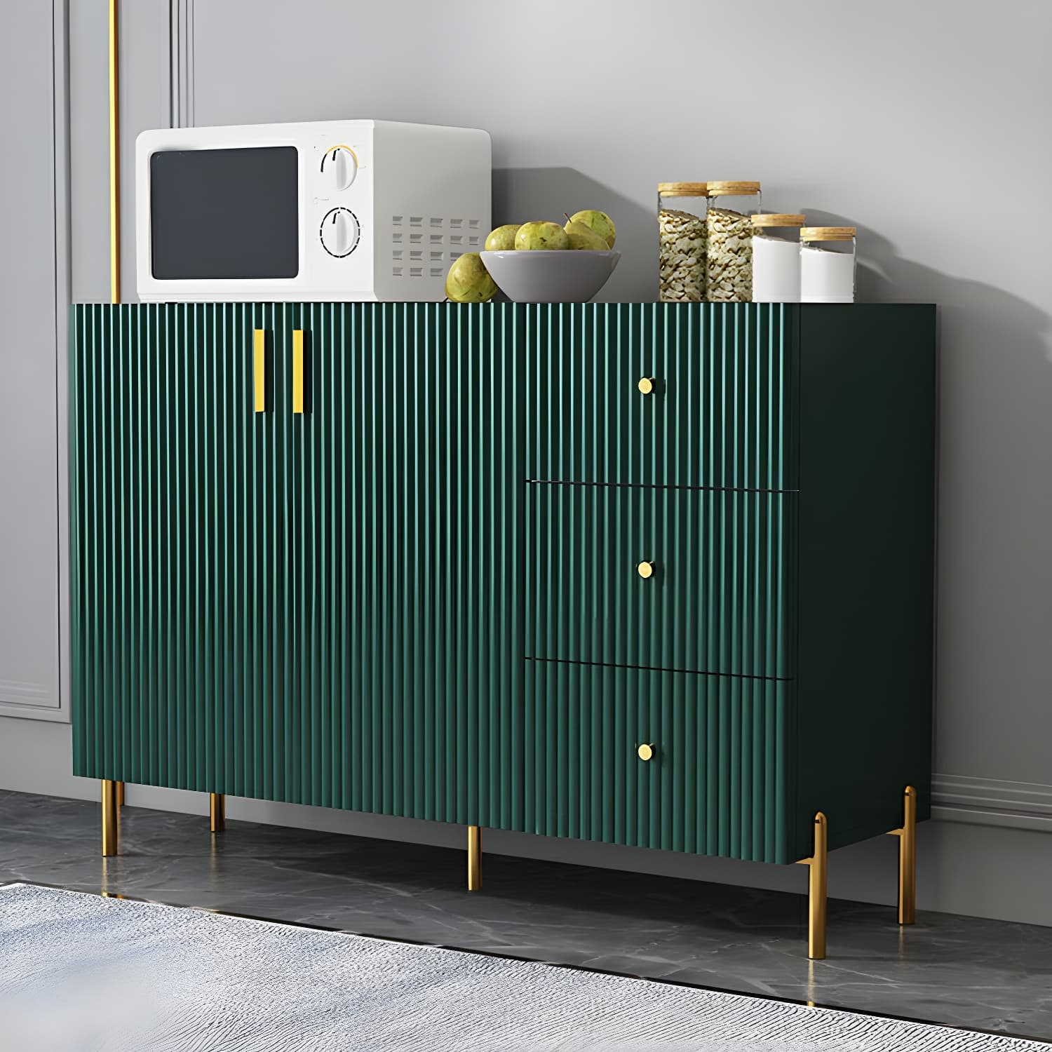 Living Room Glam Faux Wood Sideboard with Shelves and 3 Drawers thumbnail 14