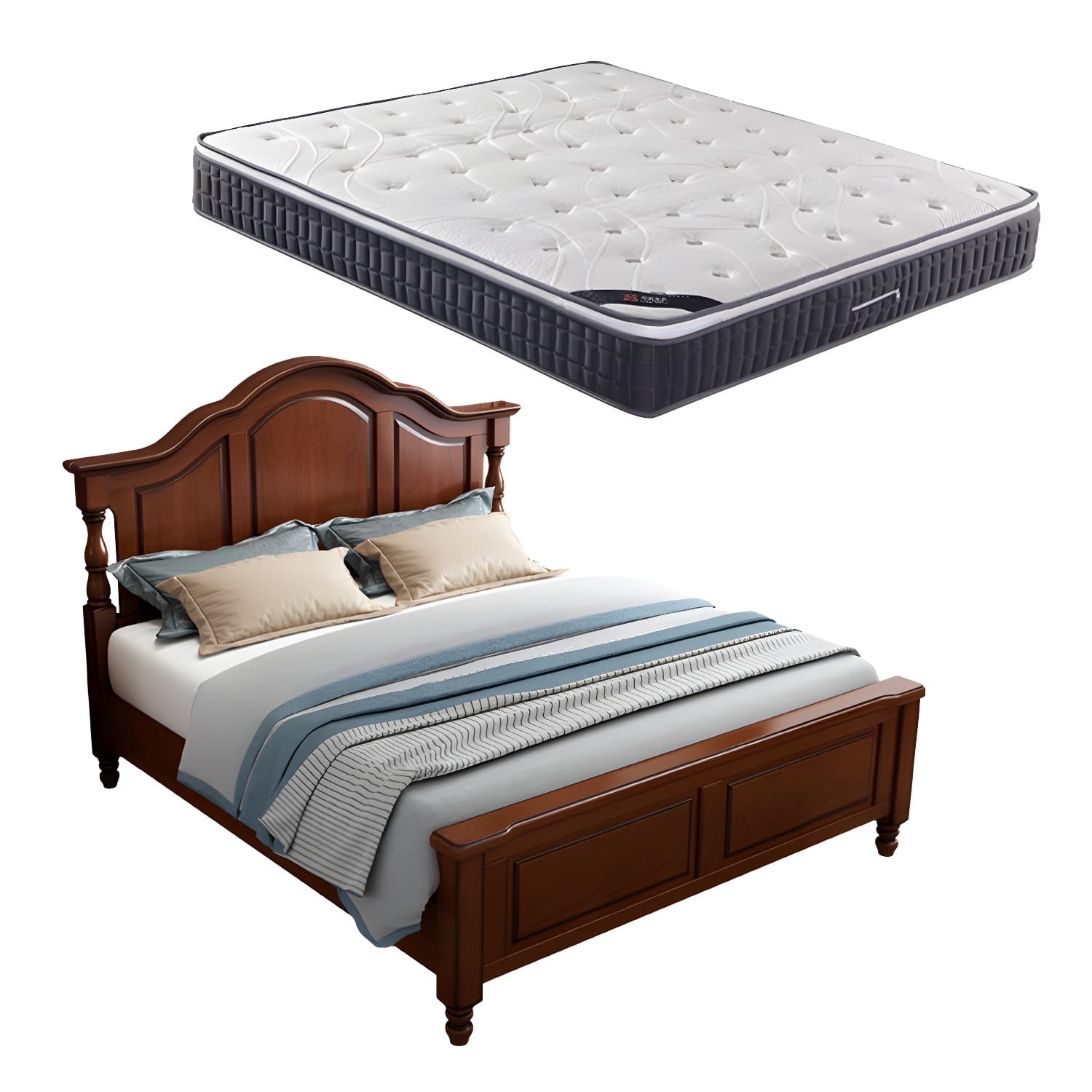 Contemporary Brown Bed Frame Solid Wood Bed with Arched Headboard thumbnail 13