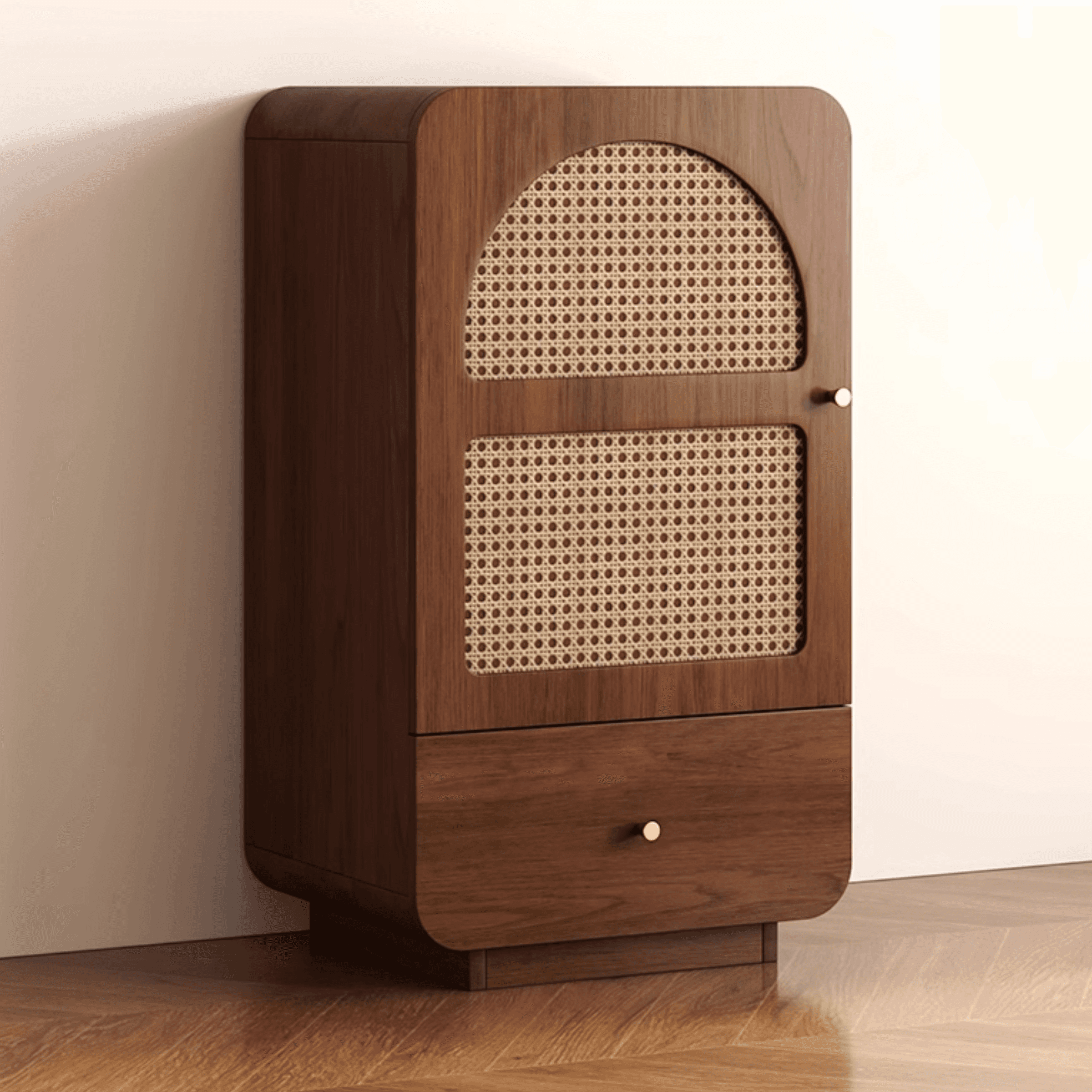 Simple Rectangular Accent Cabinet with Storage, Engineered Wood Countertop, Pull Knobs, Auburn Top, and Soft Close Drawer thumbnail 2