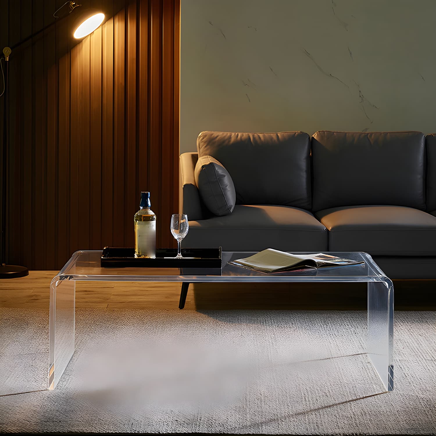 Modern Rectangle Coffee Table Acrylic Cocktail Table for Living Room thumbnail 4