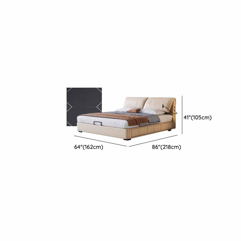 Beige Solid Color Storage Bed with 3 Storage Boxes, Sponge Upholstery, and Illumination Light thumbnail 12