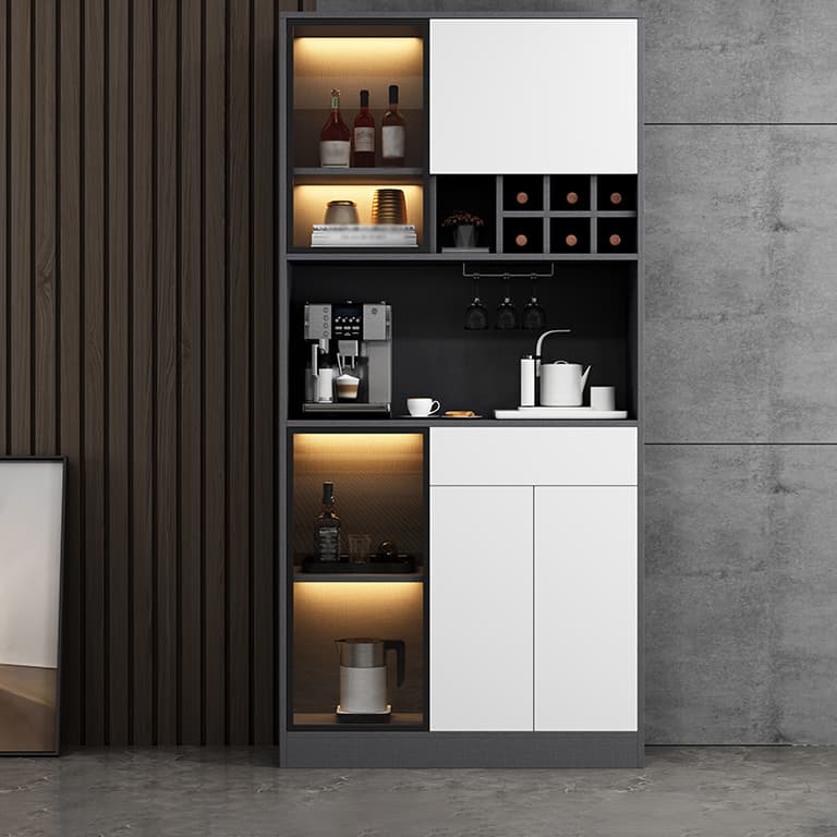 Wood Living Room Sideboard Cabinet Modern Credenza with Storage and Glass Door thumbnail 6