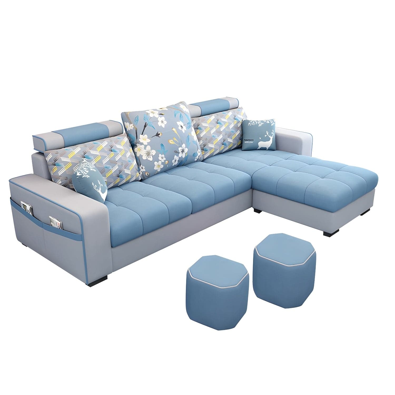 Modern L-Shaped Linen Sectional Sofa with Ottoman and Slipcover, Reversible Design thumbnail 1