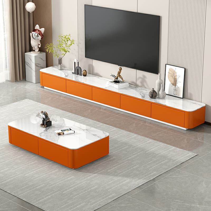 Stone Low TV Stand with Soft-close Drawers and Cable Management thumbnail 5