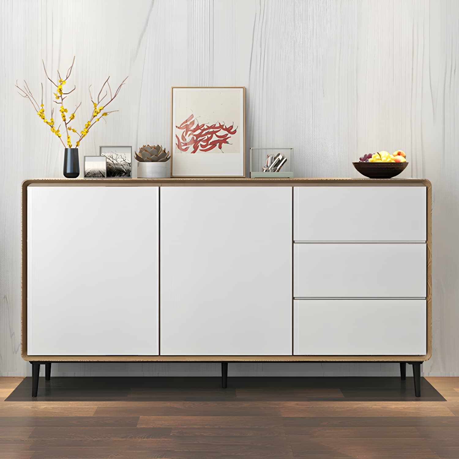 Modern Wood Buffet Sideboard Cabinet with 2 Doors and 3 Drawers thumbnail 20